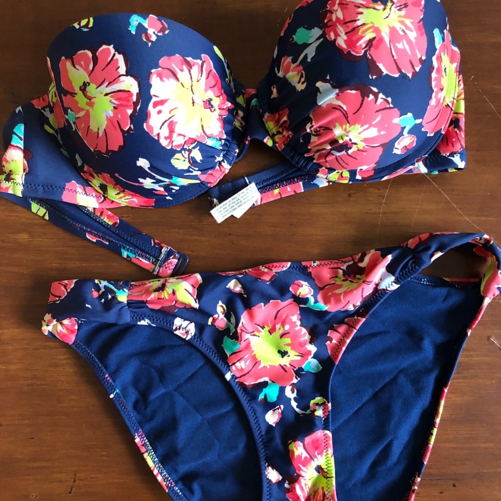 Aerie Bikini Floral 34C cup, Small Bottoms